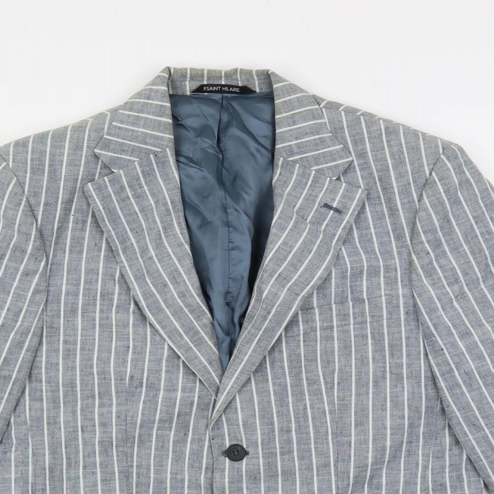 Saint Hilare Mens Blue Striped Linen Jacket Blazer Size 38 Regular