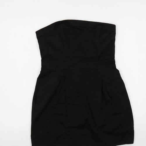 French Connection Womens Black Cotton Mini Size 12 Off the Shoulder Zip - Strapless