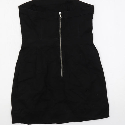 French Connection Womens Black Cotton Mini Size 12 Off the Shoulder Zip - Strapless