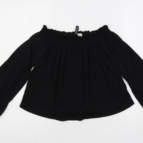 H&M Womens Black Polyester Cropped Blouse Size S Off the Shoulder