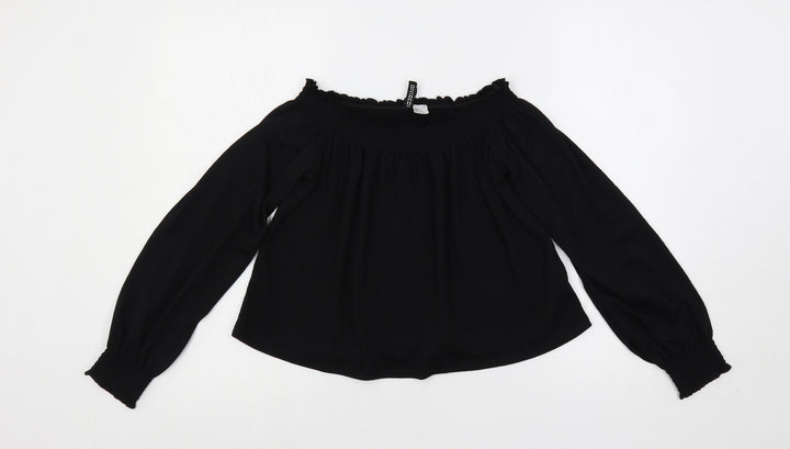 H&M Womens Black Polyester Cropped Blouse Size S Off the Shoulder