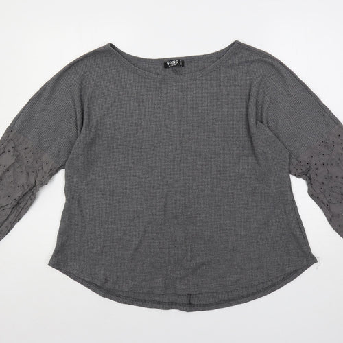Yoins Womens Grey Polyester Basic T-Shirt Size XL Boat Neck