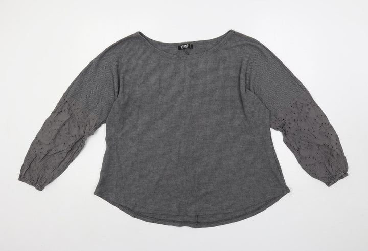 Yoins Womens Grey Polyester Basic T-Shirt Size XL Boat Neck