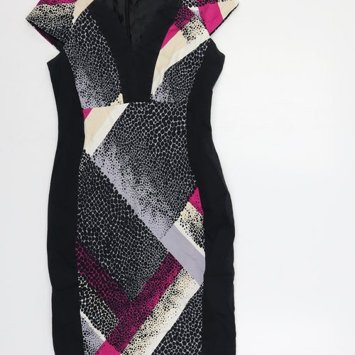 Per Una Womens Blue Geometric Cotton Pencil Dress Size 8 V-Neck Zip