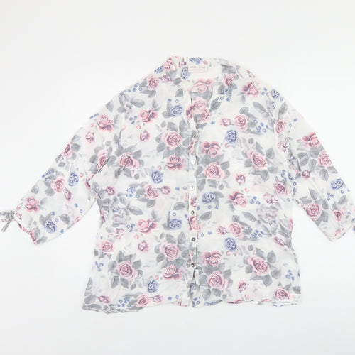 anna rose Womens White Floral Viscose Jersey Button-Up Size 16 V-Neck
