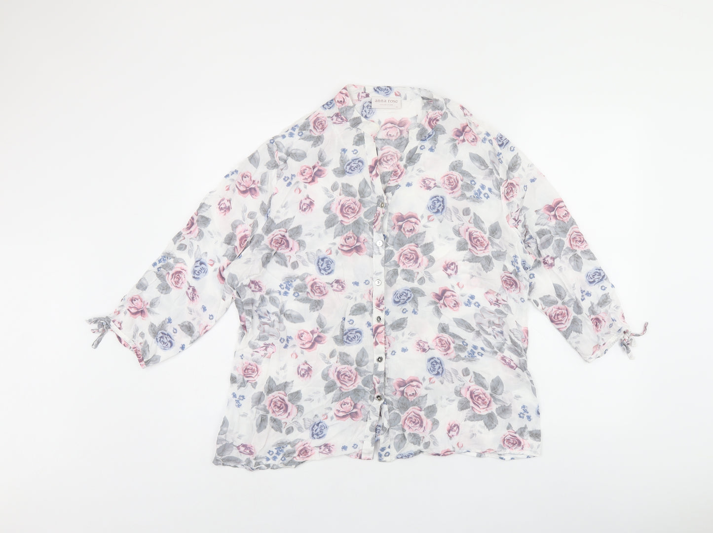 anna rose Womens White Floral Viscose Jersey Button-Up Size 16 V-Neck
