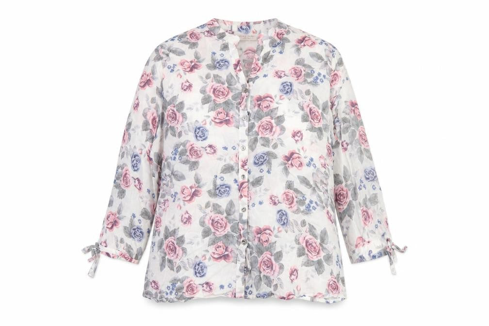 anna rose Womens White Floral Viscose Jersey Button-Up Size 16 V-Neck