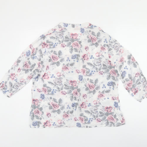 anna rose Womens White Floral Viscose Jersey Button-Up Size 16 V-Neck
