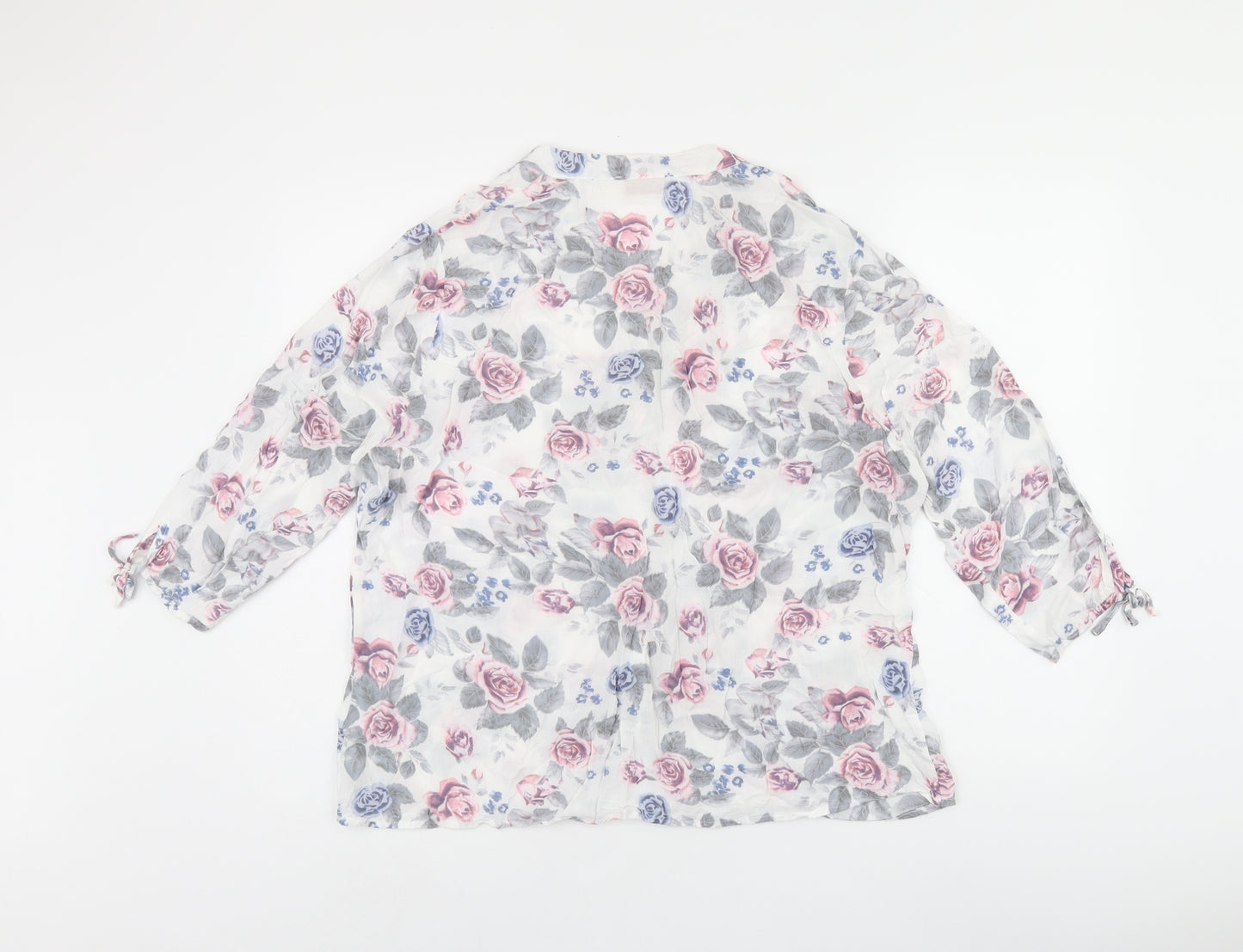 anna rose Womens White Floral Viscose Jersey Button-Up Size 16 V-Neck