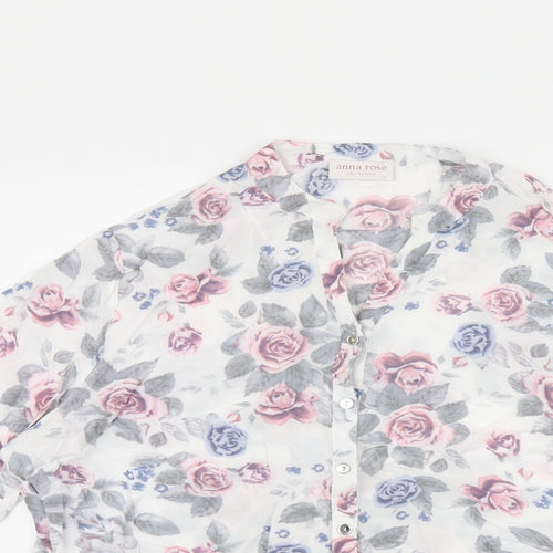 anna rose Womens White Floral Viscose Jersey Button-Up Size 16 V-Neck