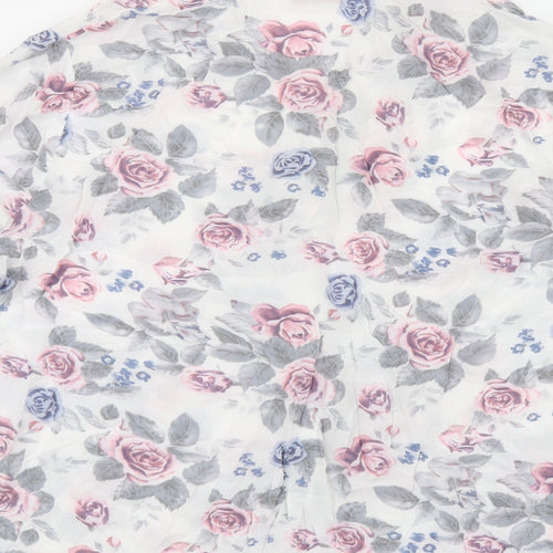 anna rose Womens White Floral Viscose Jersey Button-Up Size 16 V-Neck