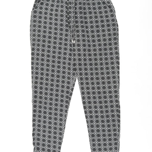 New Look Womens Black Geometric Polyester Trousers Size 12 L27.5 in Regular Drawstring