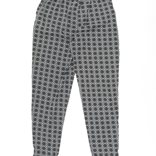 New Look Womens Black Geometric Polyester Trousers Size 12 L27.5 in Regular Drawstring