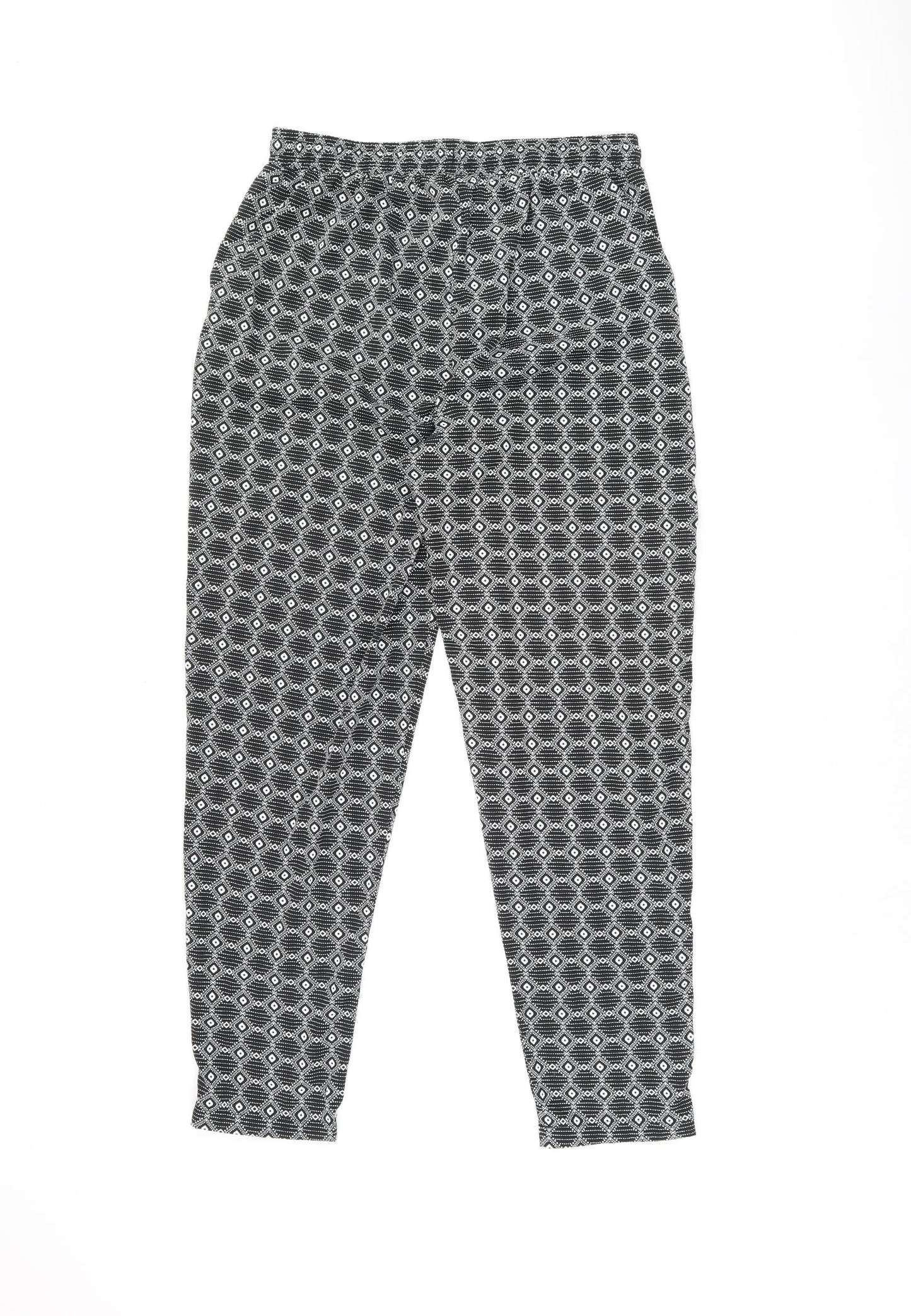 New Look Womens Black Geometric Polyester Trousers Size 12 L27.5 in Regular Drawstring