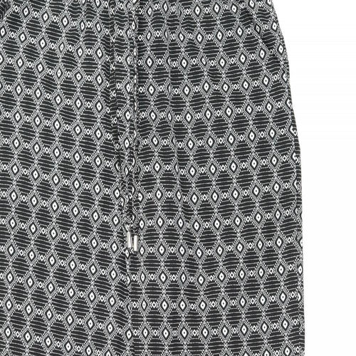 New Look Womens Black Geometric Polyester Trousers Size 12 L27.5 in Regular Drawstring