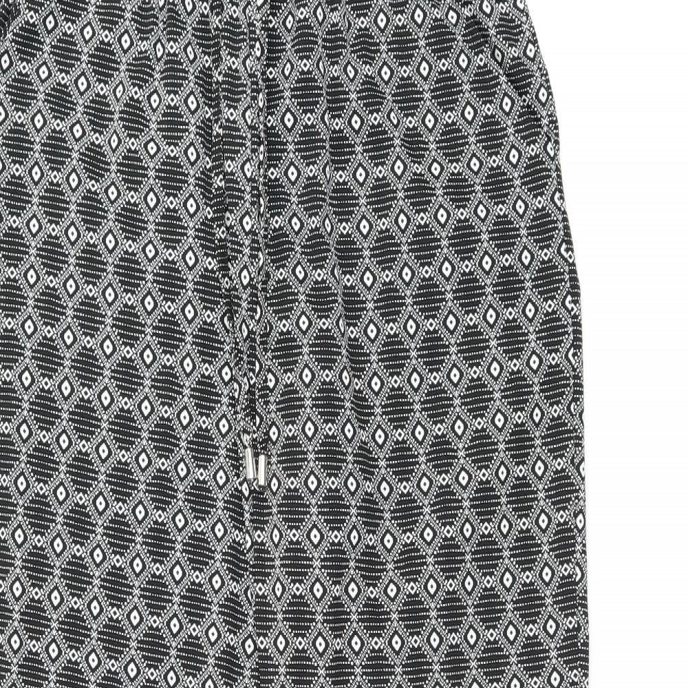 New Look Womens Black Geometric Polyester Trousers Size 12 L27.5 in Regular Drawstring