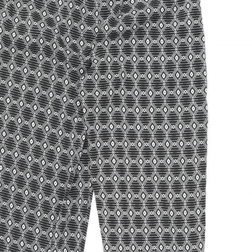 New Look Womens Black Geometric Polyester Trousers Size 12 L27.5 in Regular Drawstring