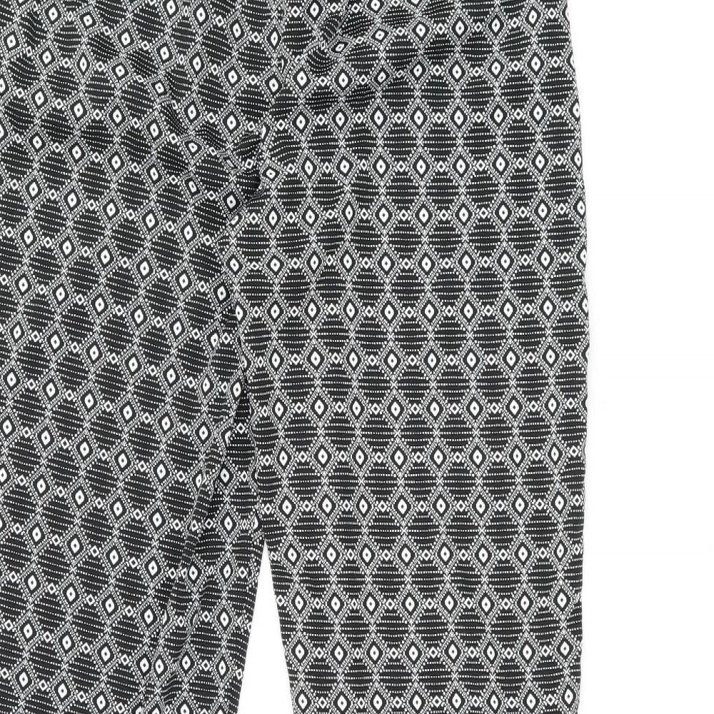 New Look Womens Black Geometric Polyester Trousers Size 12 L27.5 in Regular Drawstring