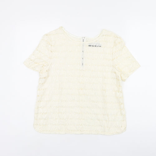 Dorothy Perkins Womens Beige Polyester Basic T-Shirt Size 12 Boat Neck