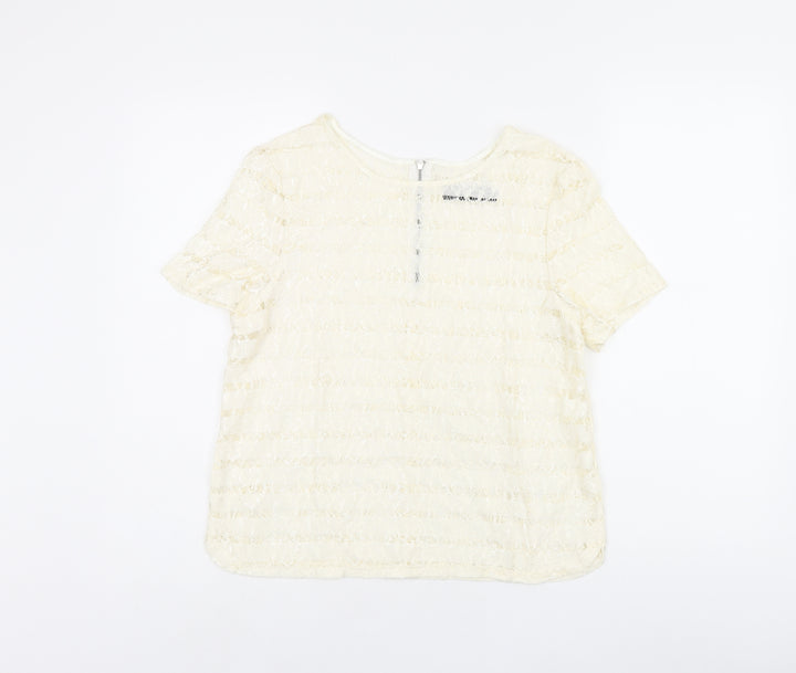 Dorothy Perkins Womens Beige Polyester Basic T-Shirt Size 12 Boat Neck