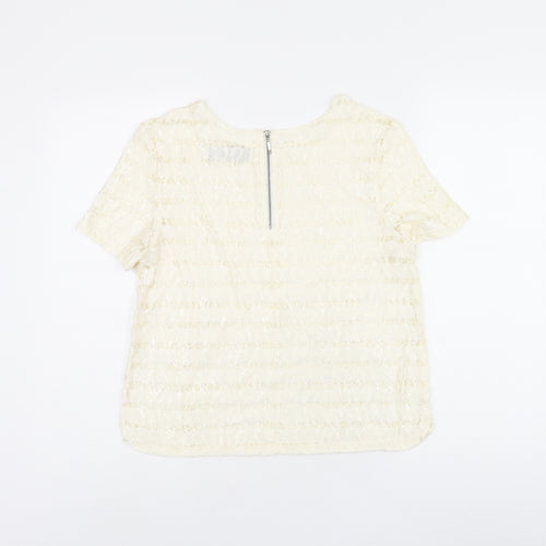 Dorothy Perkins Womens Beige Polyester Basic T-Shirt Size 12 Boat Neck