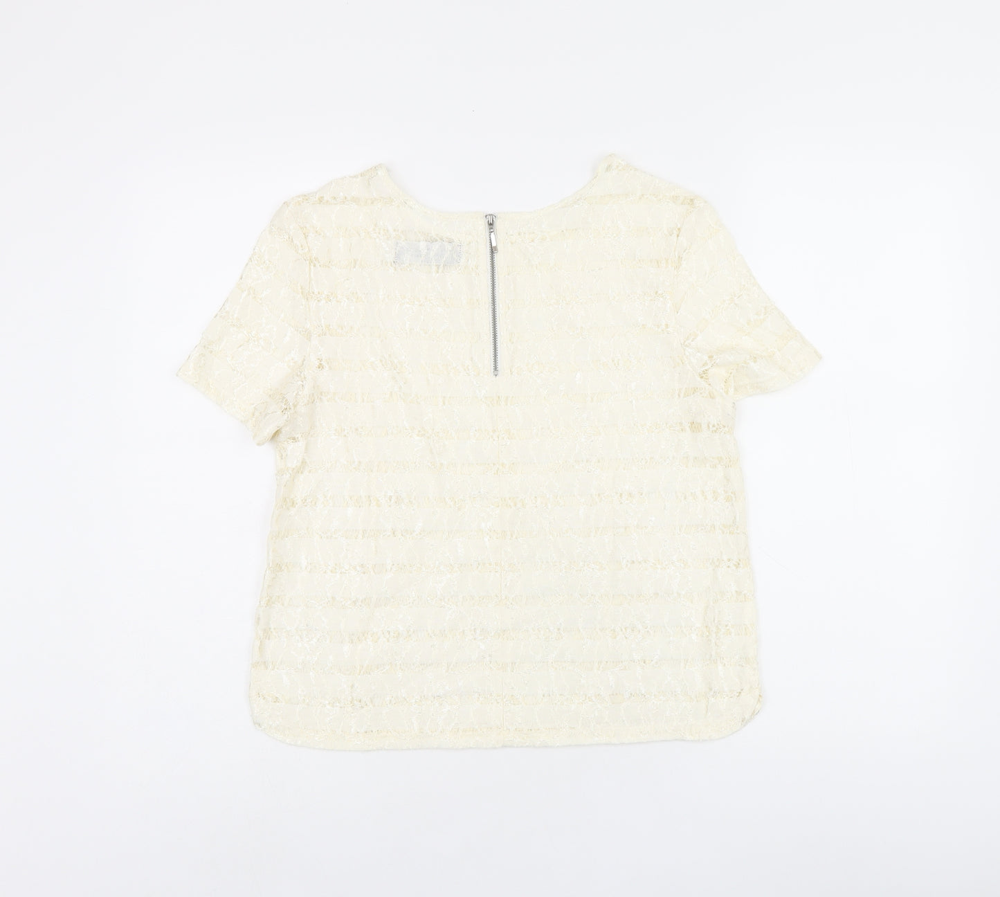 Dorothy Perkins Womens Beige Polyester Basic T-Shirt Size 12 Boat Neck