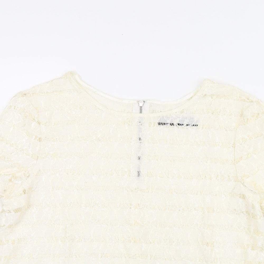 Dorothy Perkins Womens Beige Polyester Basic T-Shirt Size 12 Boat Neck