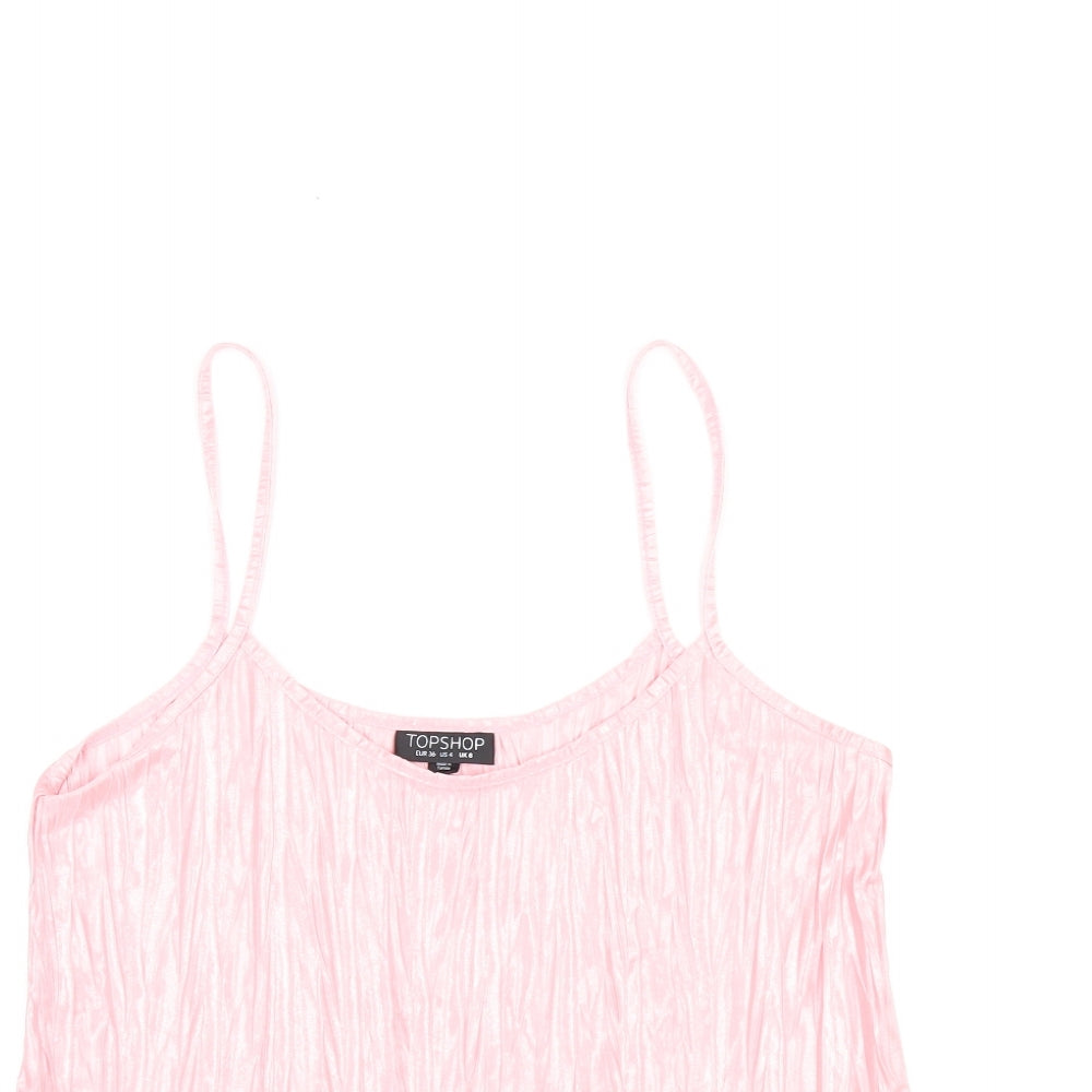 Topshop Womens Pink Polyester Camisole T-Shirt Size 8 Scoop Neck