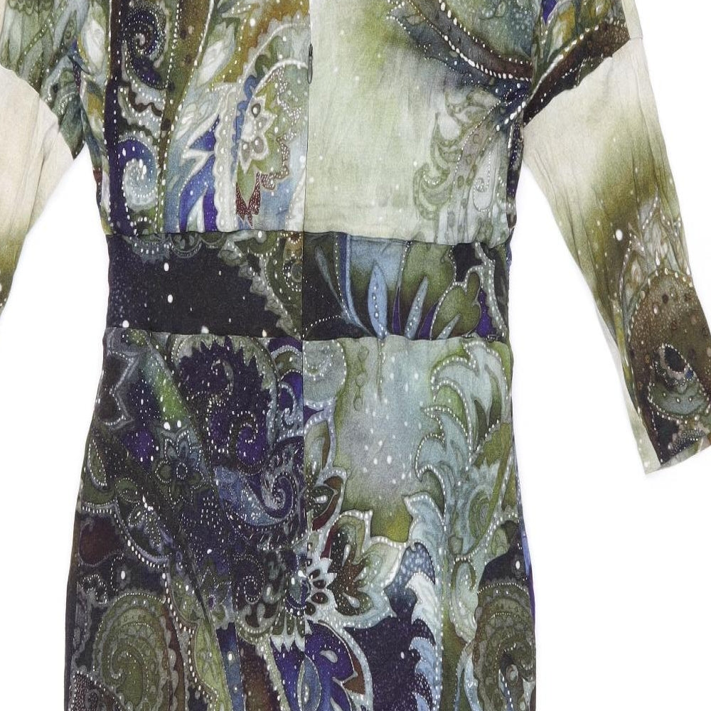 Mariella Rosati Womens Green Geometric Viscose Bodycon Size 16 V-Neck Zip