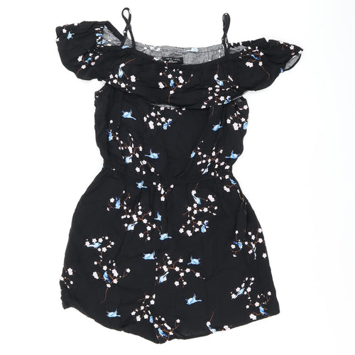 New Look Girls Black Floral Viscose Playsuit One-Piece Size 13 Years Pullover