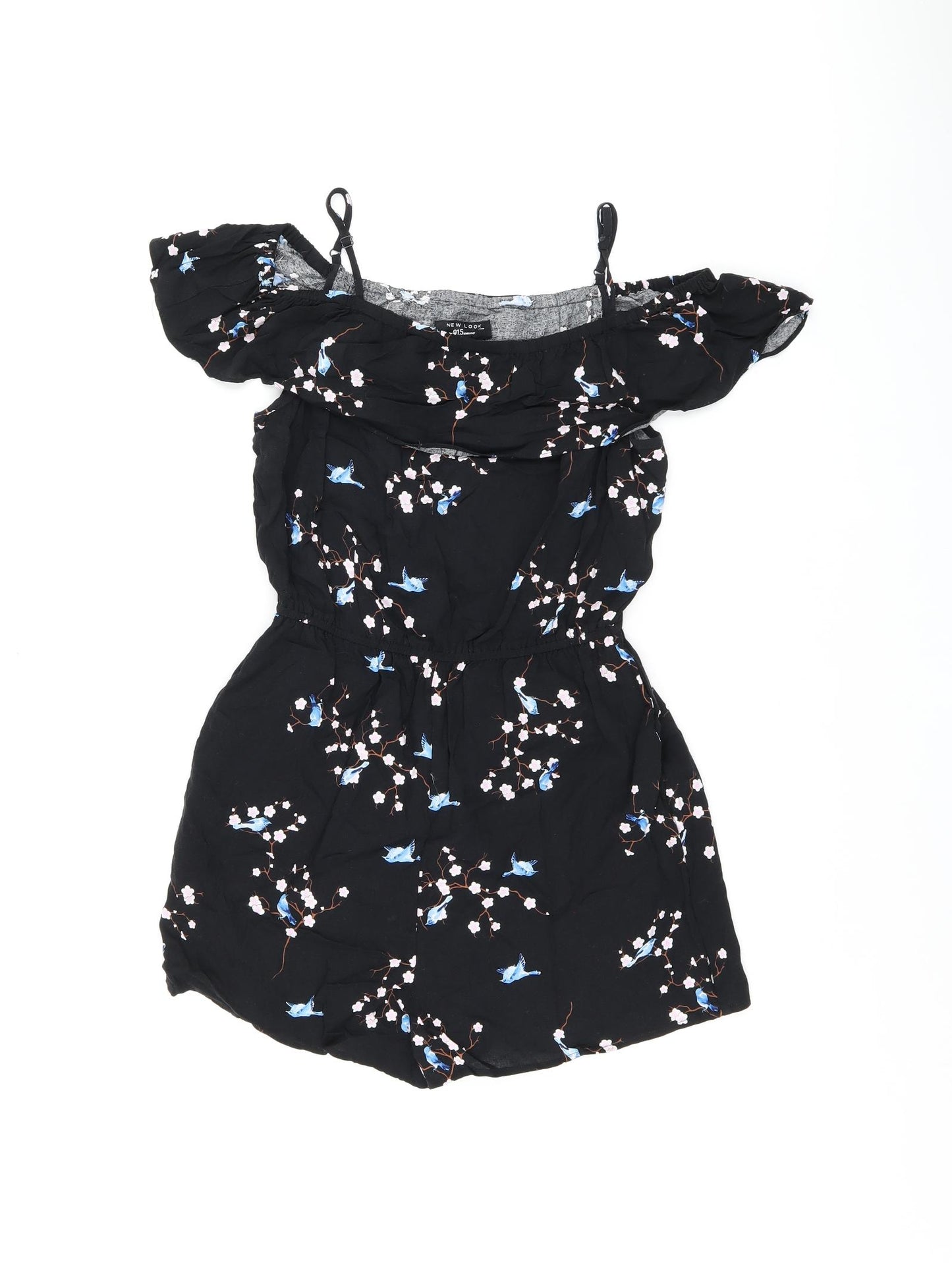 New Look Girls Black Floral Viscose Playsuit One-Piece Size 13 Years Pullover