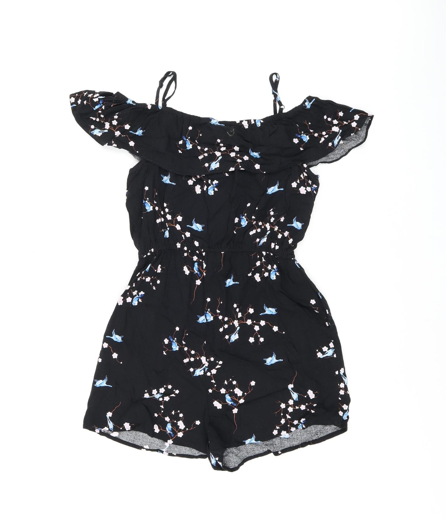 New Look Girls Black Floral Viscose Playsuit One-Piece Size 13 Years Pullover