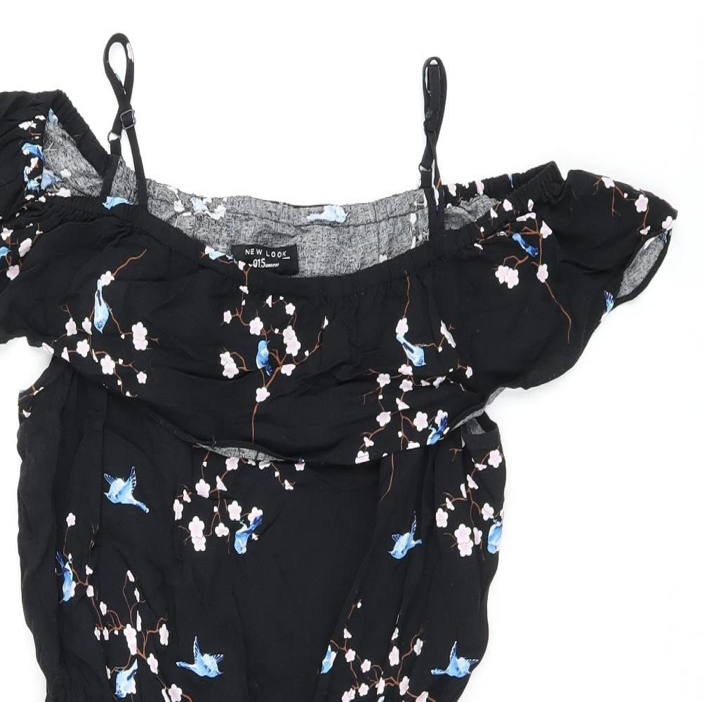 New Look Girls Black Floral Viscose Playsuit One-Piece Size 13 Years Pullover