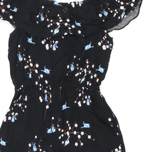 New Look Girls Black Floral Viscose Playsuit One-Piece Size 13 Years Pullover