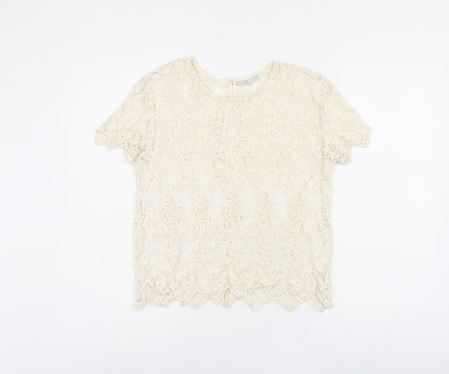 Zara Womens Beige Floral Polyester Jersey T-Shirt Size M Round Neck