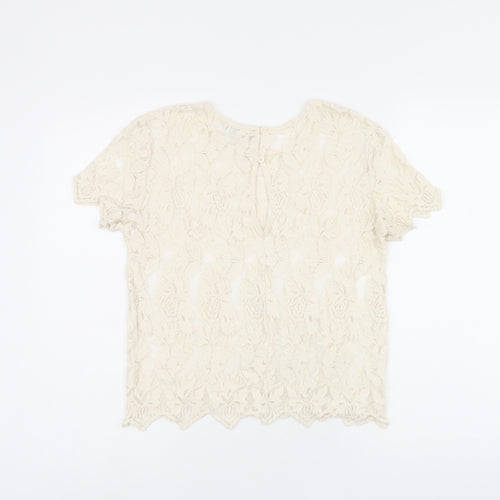 Zara Womens Beige Floral Polyester Jersey T-Shirt Size M Round Neck