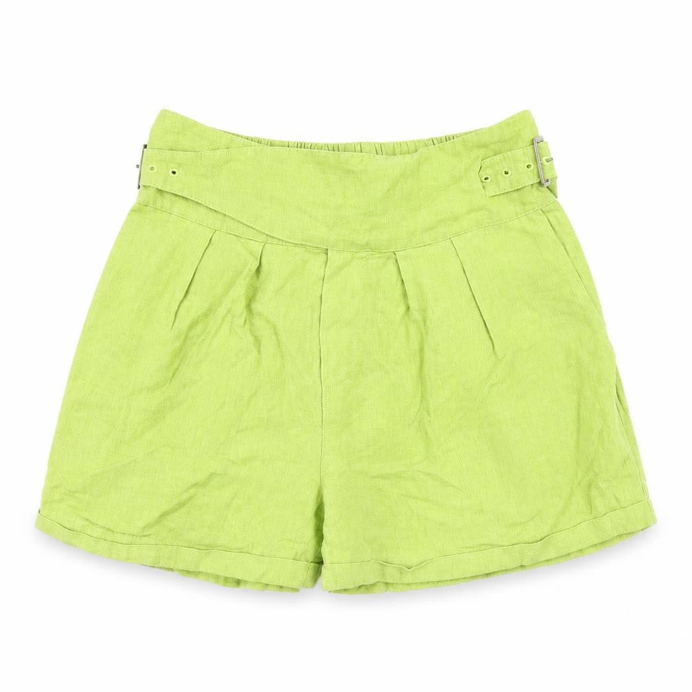 Front view of Urban Outfitters women’s green polyester basic shorts, size S, 3-inch leg regular buckle