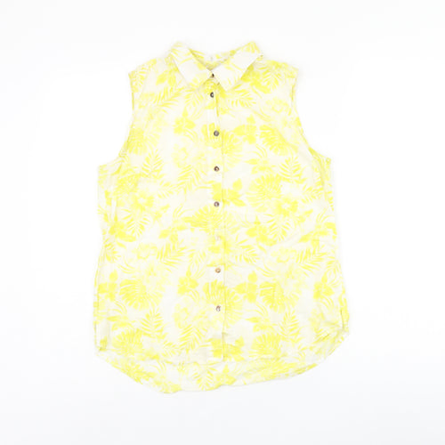 H&M Womens White Floral Polyester Jersey Button-Up Size 6 Collared