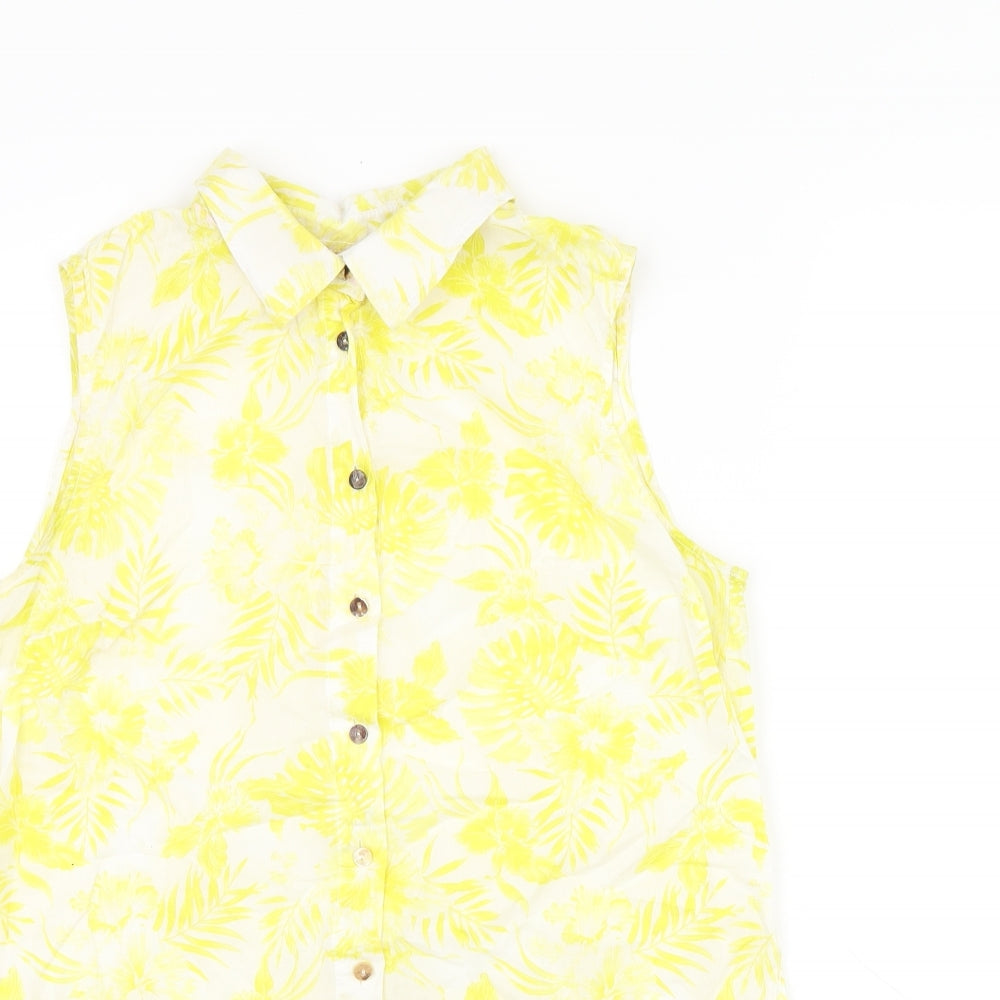 H&M Womens White Floral Polyester Jersey Button-Up Size 6 Collared
