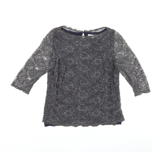 Boden Womens Grey Floral Nylon Basic T-Shirt Size 12 Boat Neck