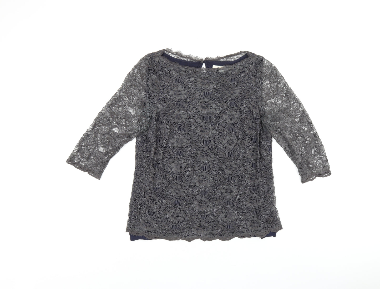 Boden Womens Grey Floral Nylon Basic T-Shirt Size 12 Boat Neck