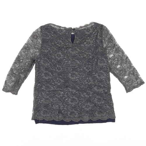 Boden Womens Grey Floral Nylon Basic T-Shirt Size 12 Boat Neck