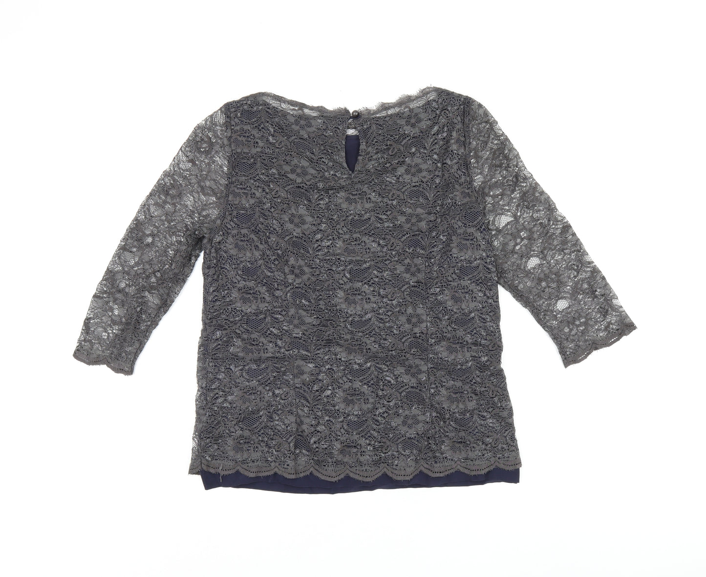 Boden Womens Grey Floral Nylon Basic T-Shirt Size 12 Boat Neck