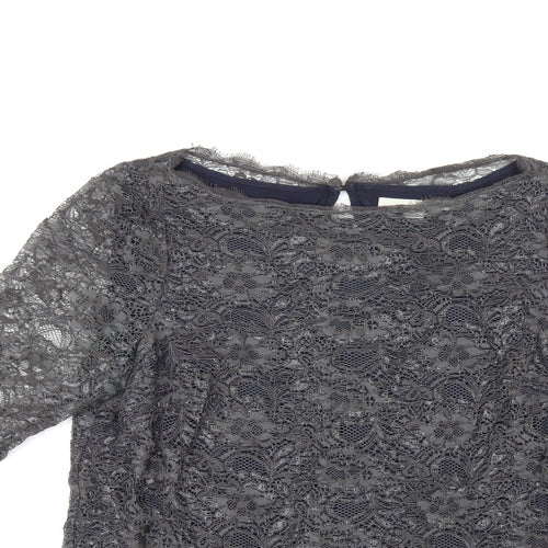 Boden Womens Grey Floral Nylon Basic T-Shirt Size 12 Boat Neck