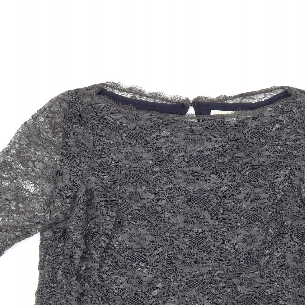 Boden Womens Grey Floral Nylon Basic T-Shirt Size 12 Boat Neck