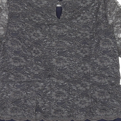 Boden Womens Grey Floral Nylon Basic T-Shirt Size 12 Boat Neck
