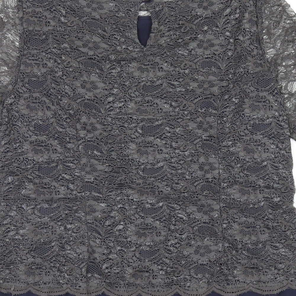 Boden Womens Grey Floral Nylon Basic T-Shirt Size 12 Boat Neck