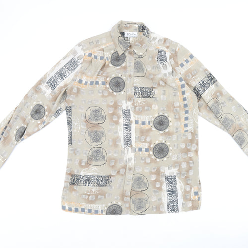 Eifie Womens Brown Geometric Polyester Basic Button-Up Size 8 Collared