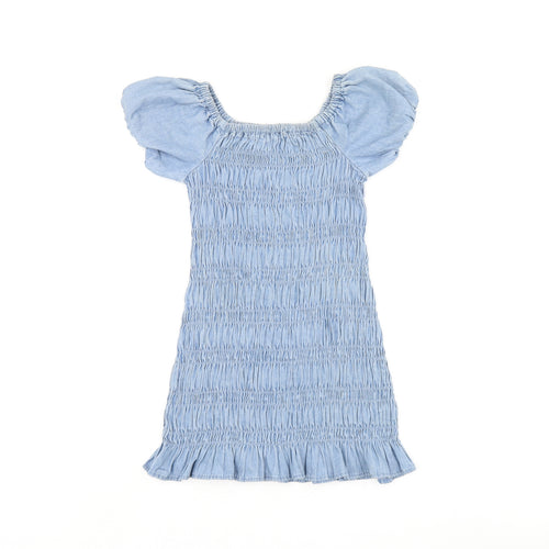 Candy Couture Girls Blue Cotton Mini Size 9 Years Off the Shoulder Pullover