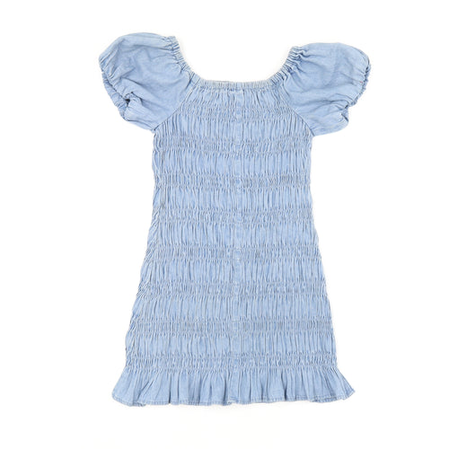 Candy Couture Girls Blue Cotton Mini Size 9 Years Off the Shoulder Pullover